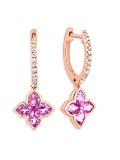 Effy Women's 14k Rose Gold, Pink Sapphire & Diamond Floral Drop Earrings