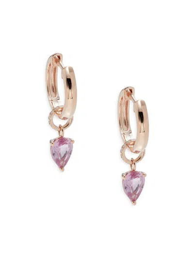 Effy Women's 14k Rose Gold, Pink Sapphire & Diamond Huggie Earrings
