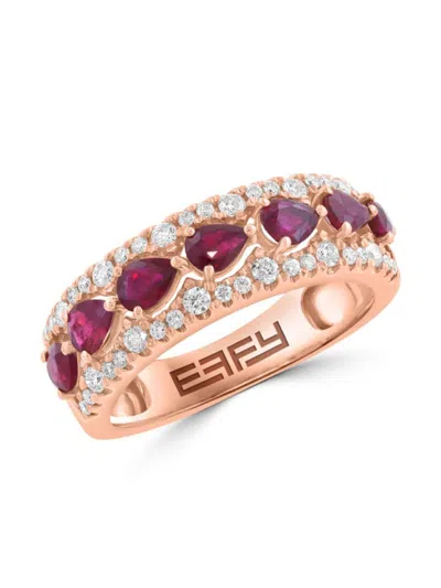 Effy Women's 14k Rose Gold, Ruby & 0.49 Tcw Diamond Ring In Multi