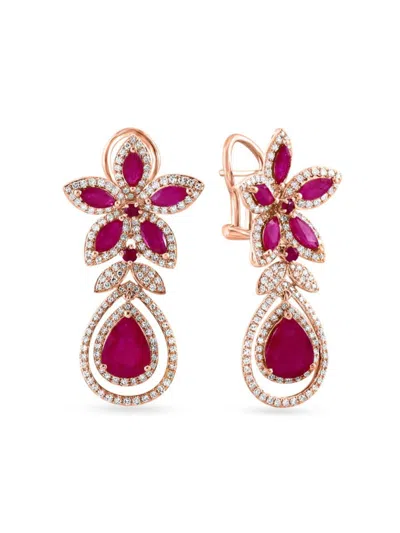 Effy Women's 14k Rose Gold, Ruby & Diamond Drop Earrings In Red