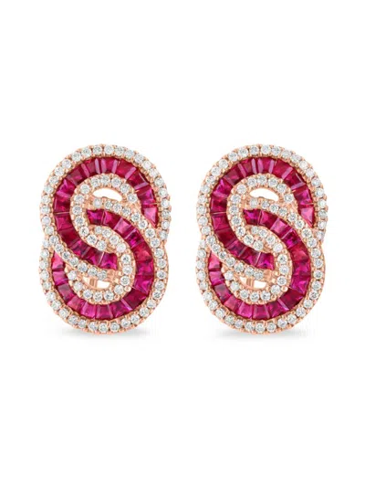 Effy Women's 14k Rose Gold, Ruby & Diamond Earrings
