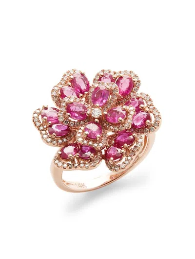 Effy Women's 14k Rose Gold, Ruby & Diamond Floral Ring