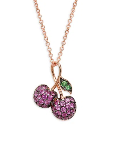 Effy Women's 14k Rose Gold, Ruby & Tsavorite Cherry Pendant Necklace
