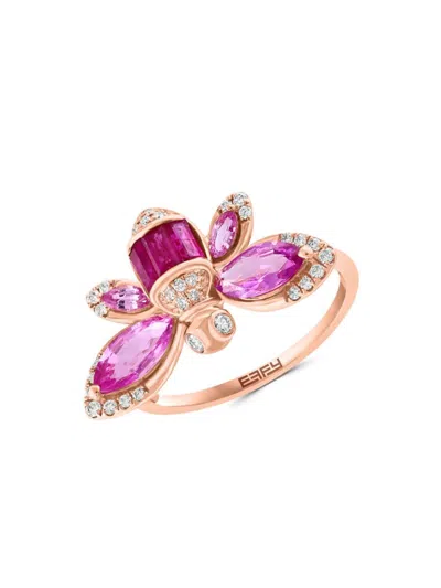 Effy Women's 14k Rose Gold, Ruby, Pink Sapphire & Diamond Bug Ring