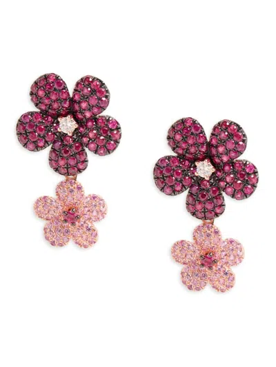 Effy Women's 14k Rose Gold, Ruby, Pink Sapphire & Diamond Flower Drop Earrings