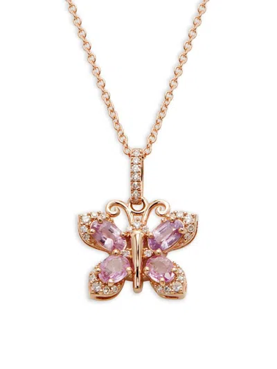 Effy Women's 14k Rose Gold, Sapphire & Diamond Butterfly Pendant Necklace