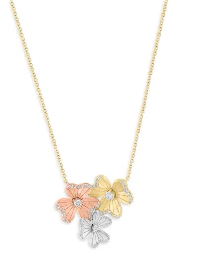 Effy Women's 14k Tri Tone Gold & 0.63 Tcw Diamond Flower Pendant Necklace In Tri Gold