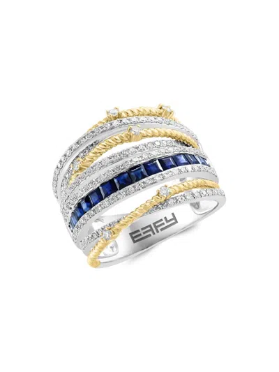 Effy Women's 14k Two Tone Gold, Natural Sapphire & Diamond Split Shank Ring