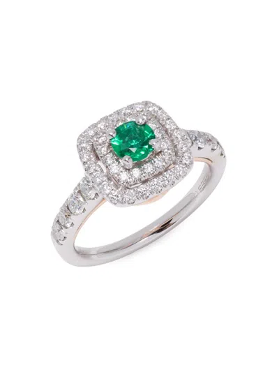 Effy Women's 14k White & Rose Gold, 0.80 Ctw Emerald & 0.86 Ctw Diamond Ring In Green