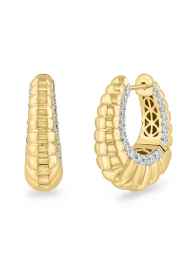 Effy Women's 14k White & Yellow Gold & 0.75 Tcw Diamond Huggie Earrings In Two Tone