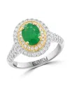 Effy Women's 14k White And Yellow Gold, Emerald & 0.16 Tcw Diamond Ring In Silver