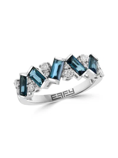 Effy Women's 14k White Gold, 0.24 Tcw Diamond & 1.10 Tcw London Blue Topaz Ring