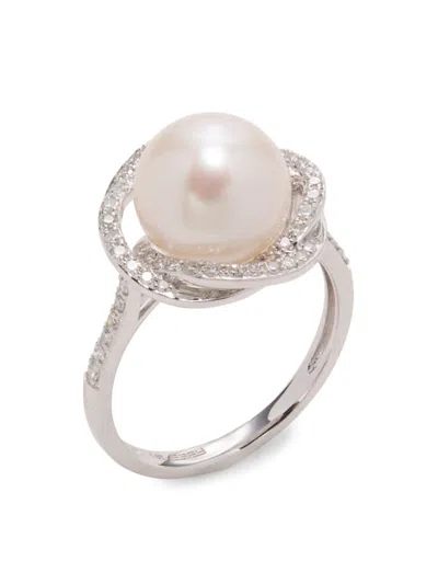 Effy Women's 14k White Gold, 0.30 Tcw Diamond & 10mm Freshwater Pearl Ring In Metallic