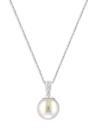 Effy Women's 14k White Gold, 11mm Tahitian Pearl & 0.04 Tcw Diamond Pendant Necklace