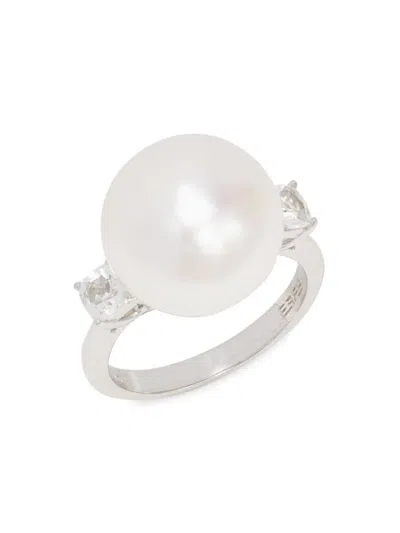 Effy Women's 14k White Gold, 14.5mm Freshwater Pearl & White Topaz Ring