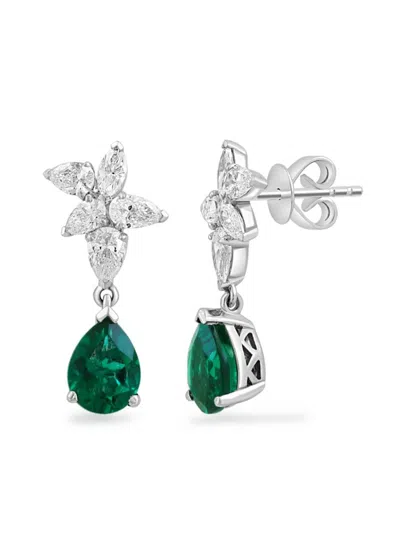 Effy Women's 14k White Gold, 1.97 Tcw Lab-grown Emerald & 1.16 Tcw Lab-grown Diamond Earrings
