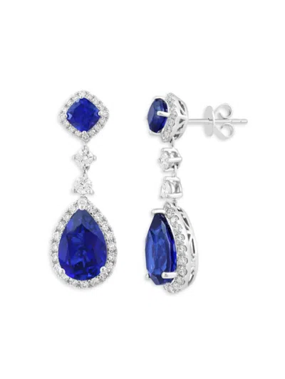 Effy Women's 14k White Gold, 8.03 Tcw Lab-grown Sapphire & 1.27 Tcw Lab-grown Diamond Drop Earrings In Metallic