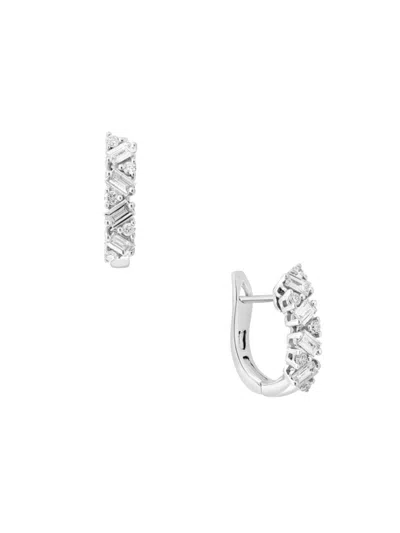 Effy Women's 14k White Gold & 0.47 Tcw Diamond Huggie Earrings In Metallic