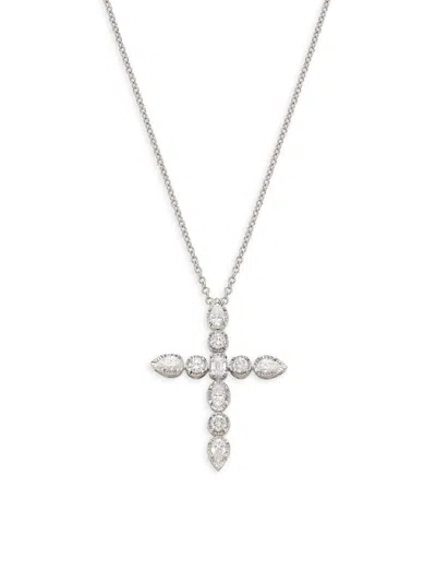 Effy Women's 14k White Gold & 0.59 Tcw Diamond Cross Pendant Necklace In Metallic