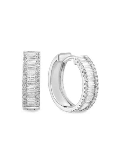 Effy Women's 14k White Gold & 0.8 Tcw Diamond Huggie Hoop Earrings