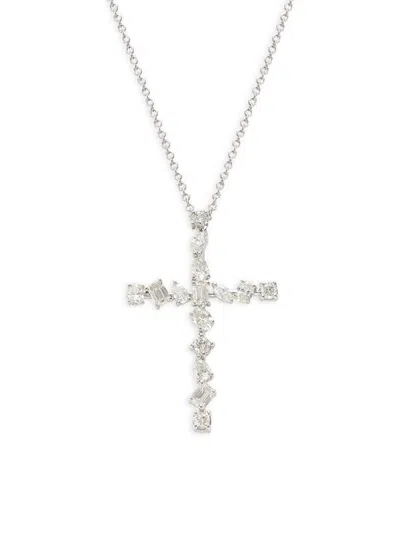 Effy Women's 14k White Gold & 0.96 Tcw Diamond Cross Pendant Necklace In Metallic