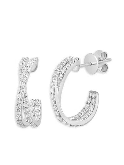 Effy Women's 14k White Gold & 0.97 Tcw Lab-grown Diamond Half Hoop Earrings In Brown