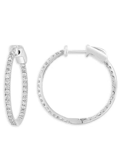 Effy Women's 14k White Gold & Diamond Hoop Earrings