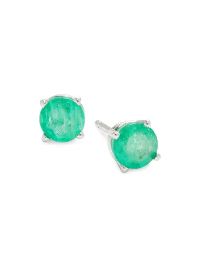 Effy Women's 14k White Gold & Emerald Stud Earrings In Green