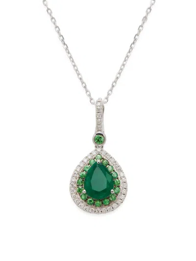 Effy Women's 14k White Gold & Multi Stone Pendant Necklace In Green