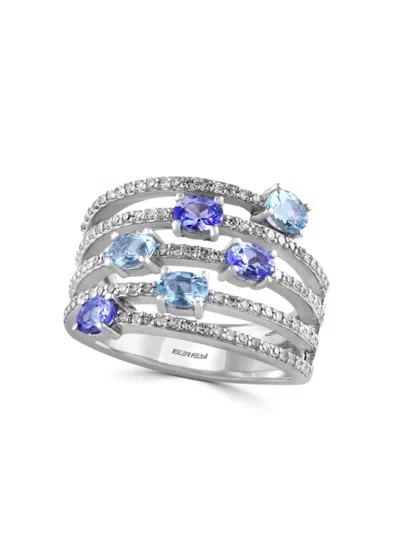 Effy Women's 14k White Gold Aquamarine, Tanzanite & Diamond Ring