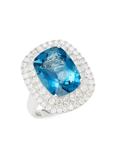 Effy Women's 14k White Gold, Blue Topaz & Diamond Cocktail Ring