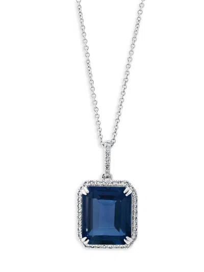 Effy Women's 14k White Gold, Blue Topaz & Diamond Pendant Necklace