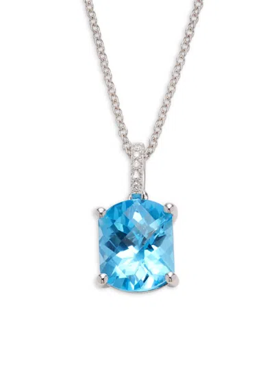 Effy Women's 14k White Gold, Blue Topaz & Diamond Pendant Necklace