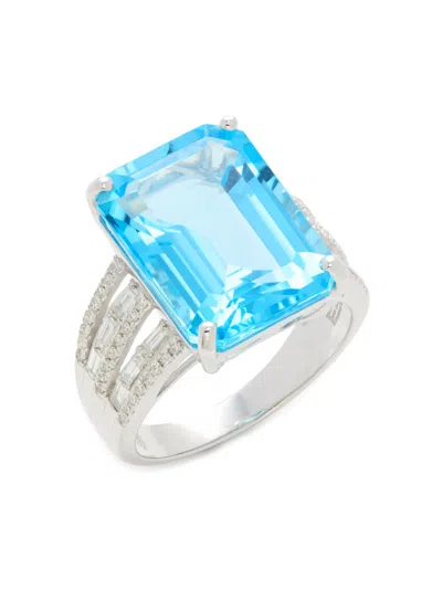 Effy Women's 14k White Gold, Blue Topaz & Diamond Ring