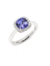 Effy Women's 14k White Gold, Cushion Cut Tanzanite & 0.19 Tcw Diamond Halo Ring In White Gold