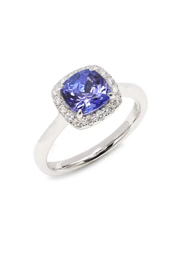 Effy Women's 14k White Gold, Cushion Cut Tanzanite & 0.19 Tcw Diamond Halo Ring