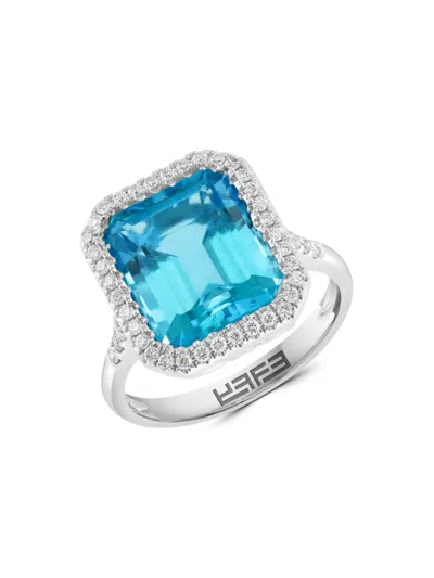 Effy Women's 14k White Gold Diamond 0.32 Tcw & Blue Topaz Halo Ring