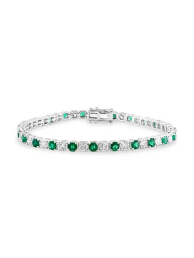 Effy Women's 14k White Gold, Diamond & Emerald Bracelet
