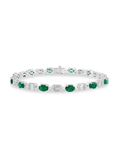 Effy Women's 14k White Gold, Diamond & Emerald Bracelet