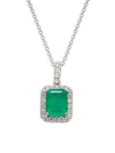 Effy Women's 14k White Gold, Diamond & Emerald Pendant Necklace