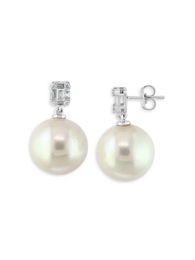 Effy Women's 14k White Gold, Diamond & Freshwater Pearl Earrings