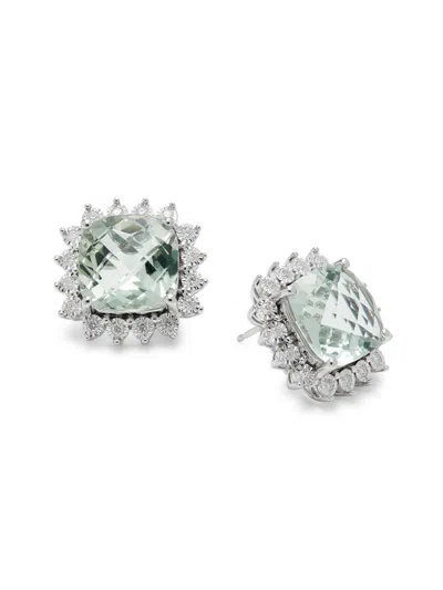 Effy Women's 14k White Gold, Diamond & Green Amethyst Stud Earrings