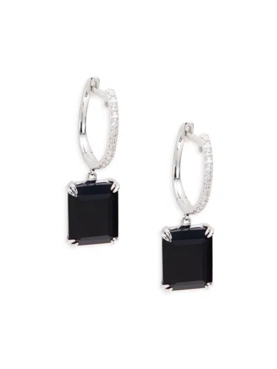 Effy Women's 14k White Gold, Diamond & Onyx Huggies Earrings