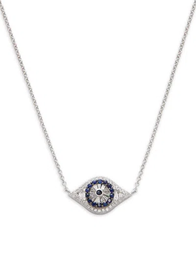 Effy Women's 14k White Gold, Diamond & Sapphire Evil Eye Necklace
