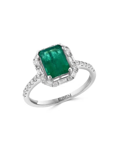 Effy Women's 14k White Gold, Emerald & Diamond Cocktail Ring