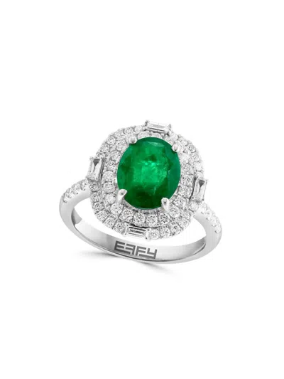 Effy Women's 14k White Gold, Emerald & Diamond Halo Ring
