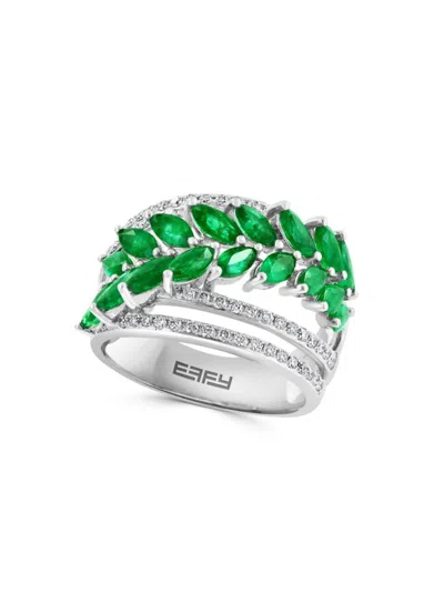 Effy Women's 14k White Gold, Emerald & Diamond Ring In Green