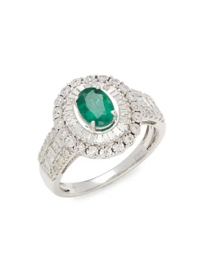 Effy Women's 14k White Gold, Emerald & Diamond Ring