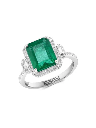 Effy Women's 14k White Gold, Emerald & Diamond Ring