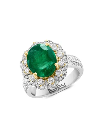 Effy Women's 14k White Gold, Emerald & Diamond Ring